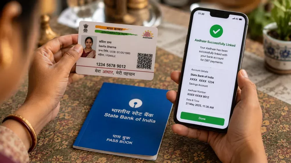 Aadhaar and bank account linking process for Bharosa Card DBT payments