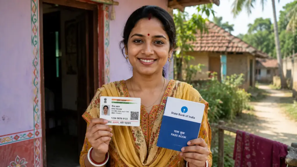 Woman verifying eligibility documents for Annapurna Yojana