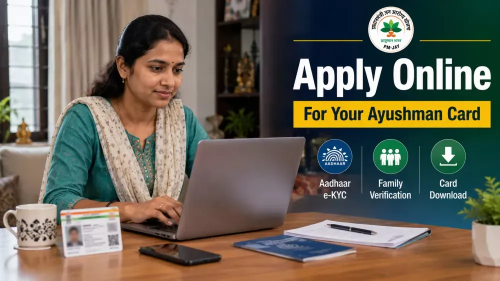 Woman applying online for Ayushman Bharat card in West Bengal