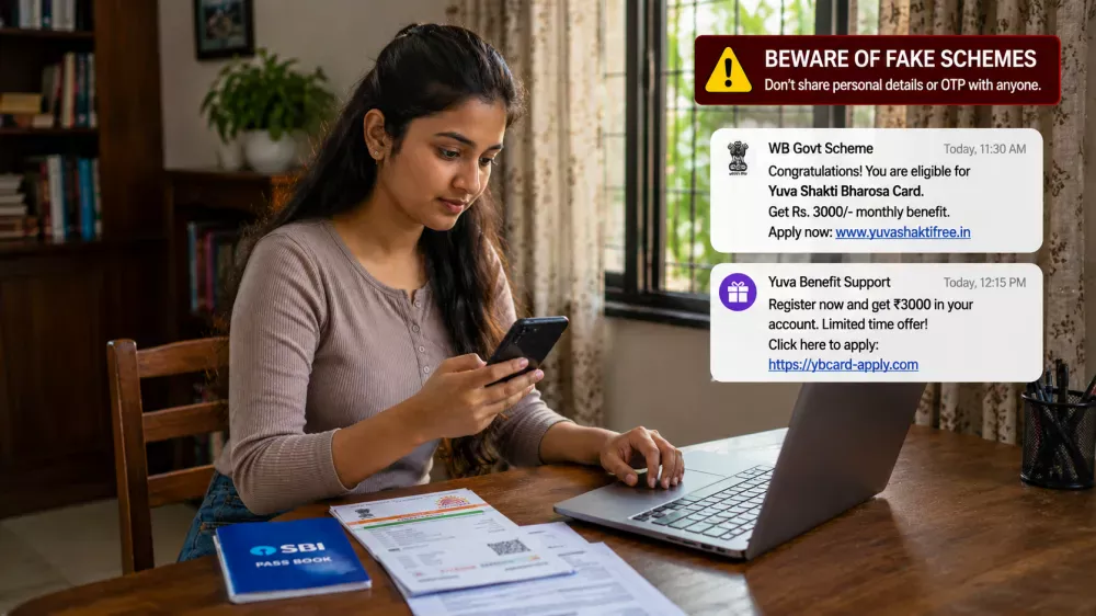 Young woman applying online for Matrishakti Bharosa Card in West Bengal