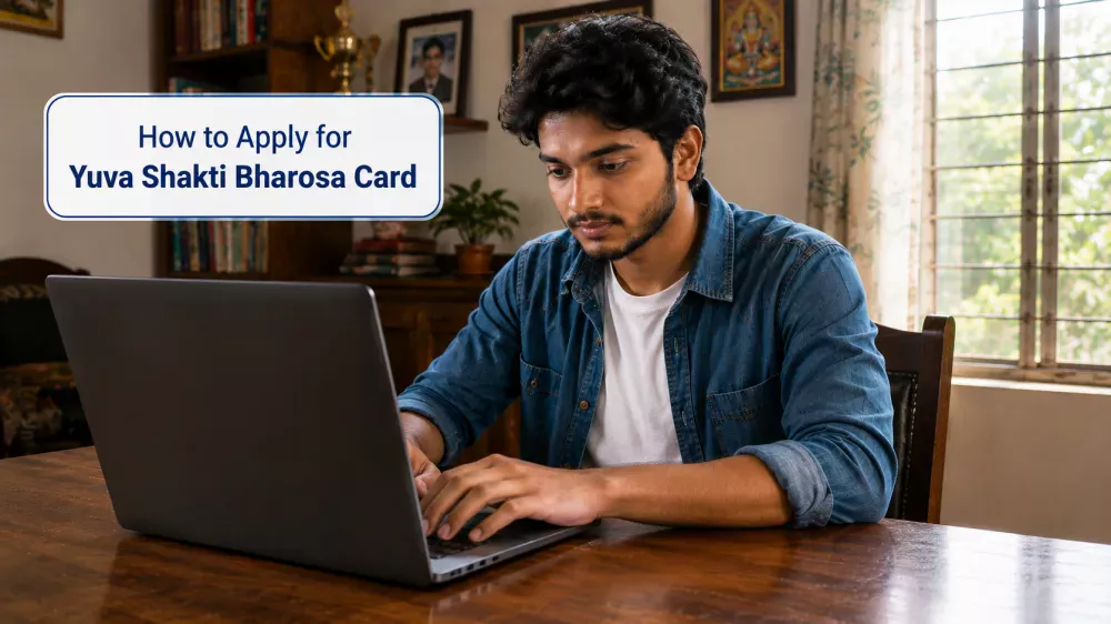 Young man applying online for Yuva Shakti Bharosa Card in West Bengal