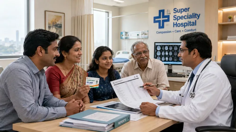 Family receiving healthcare benefits under Ayushman Bharat in West Bengal