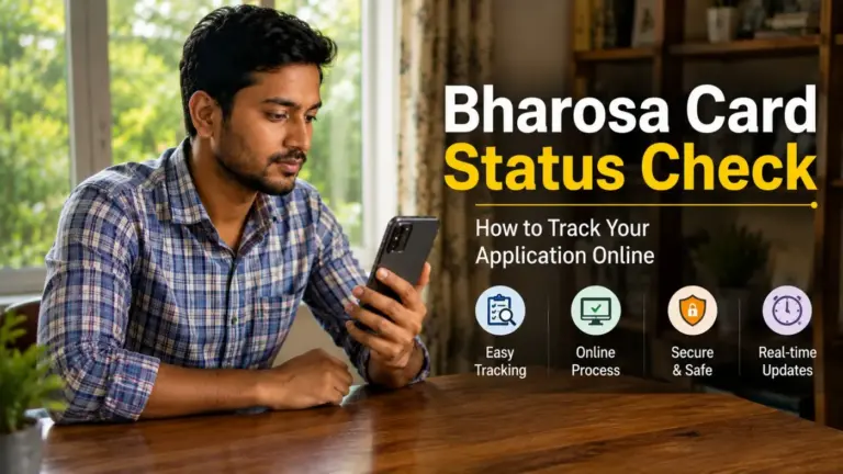 Young Bengali man checking Bharosa Card application status online in West Bengal