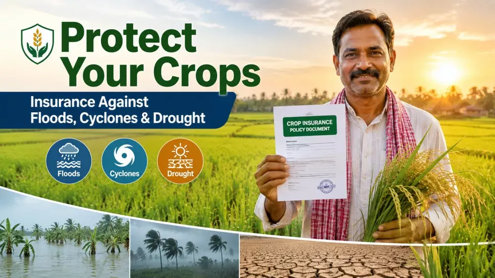Farmer protected by PM Fasal Bima Yojana crop insurance coverage