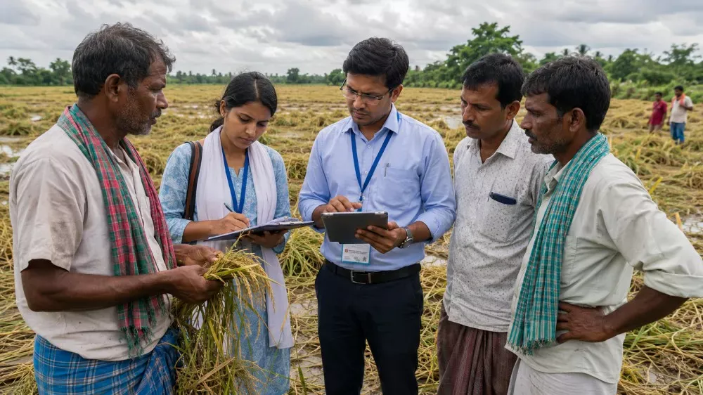 Officials assessing crop damage for PM Fasal Bima insurance claim