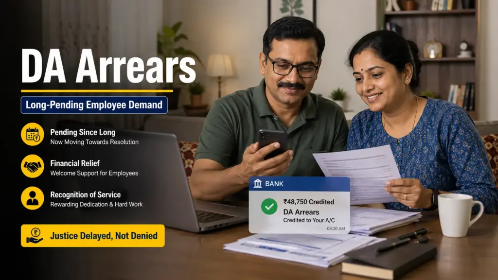 Government employee checking Dearness Allowance arrears payment information