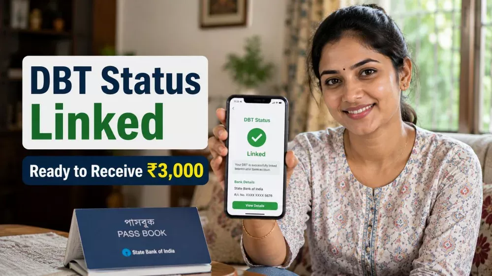 Young woman viewing successful DBT linked status on smartphone