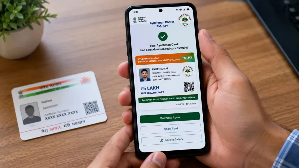 Downloading Ayushman Bharat digital health card on a smartphone