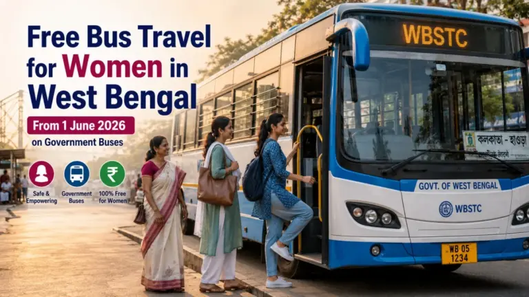 Women boarding a government bus under West Bengal free bus travel scheme