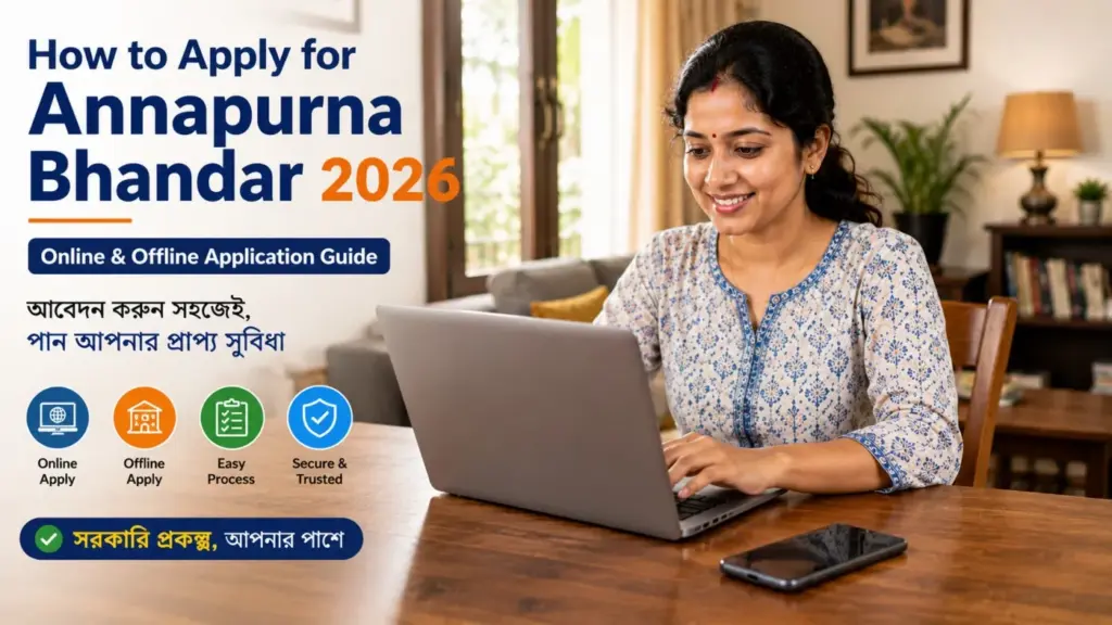 Young Bengali woman applying online for Annapurna Yojana Scheme in West Bengal