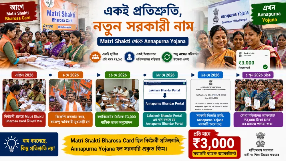 Timeline showing transformation from Matri Shakti Bharosa Card to Annapurna Yojana