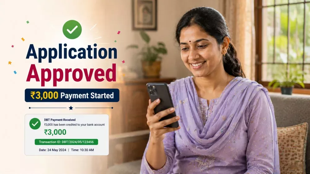 Woman receiving first ₹3000 payment after Matrishakti Bharosa Card approval