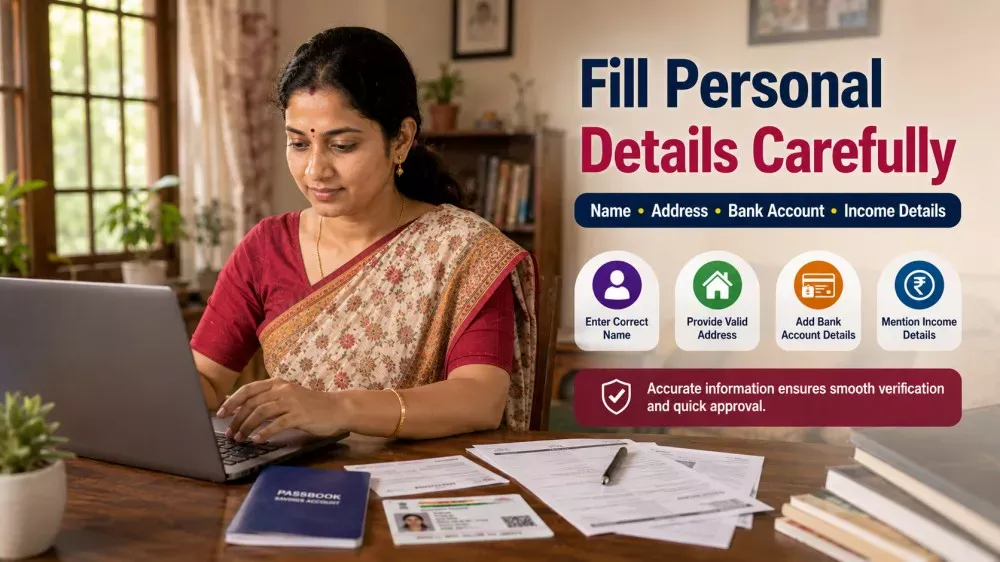 Woman filling Matrishakti Bharosa Card application form online