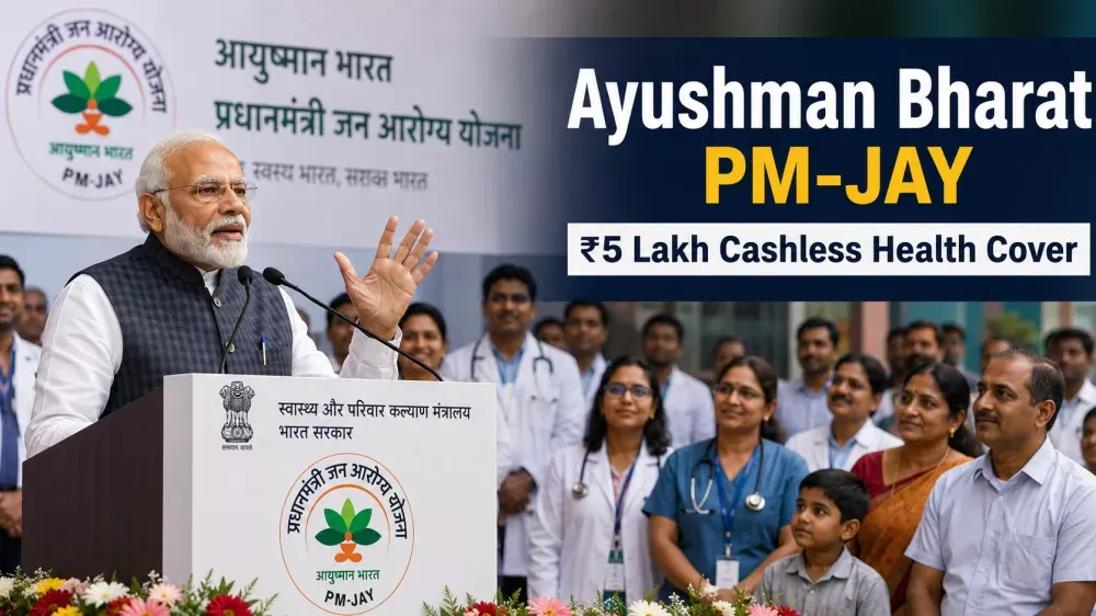 Prime Minister Narendra Modi promoting Ayushman Bharat PM-JAY health insurance scheme