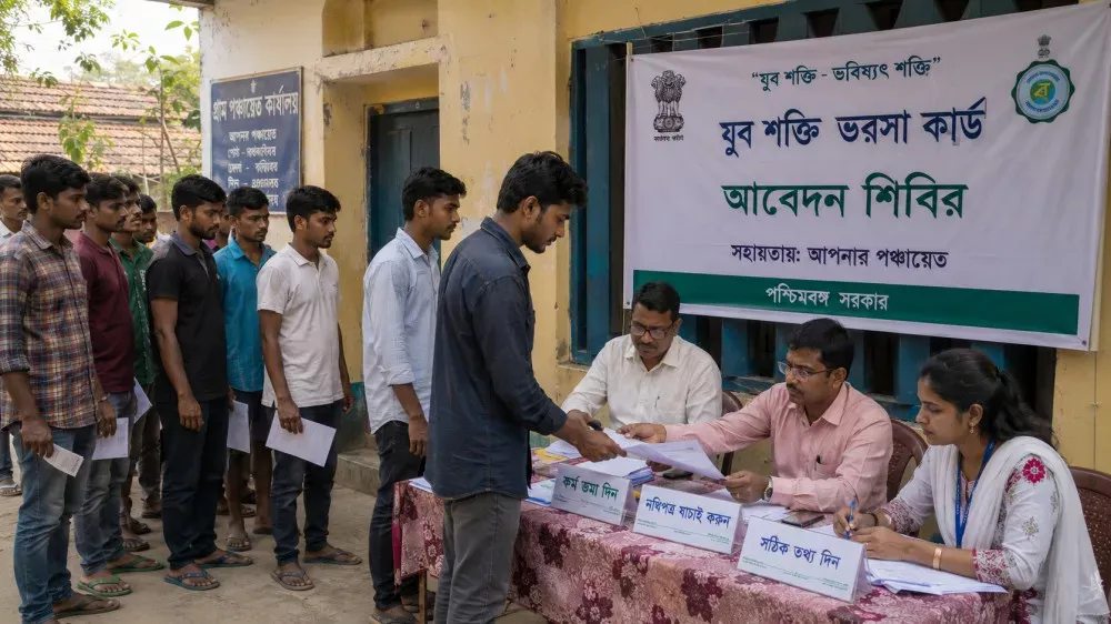 Offline registration process for Yuva Shakti Bharosa Card in rural West Bengal