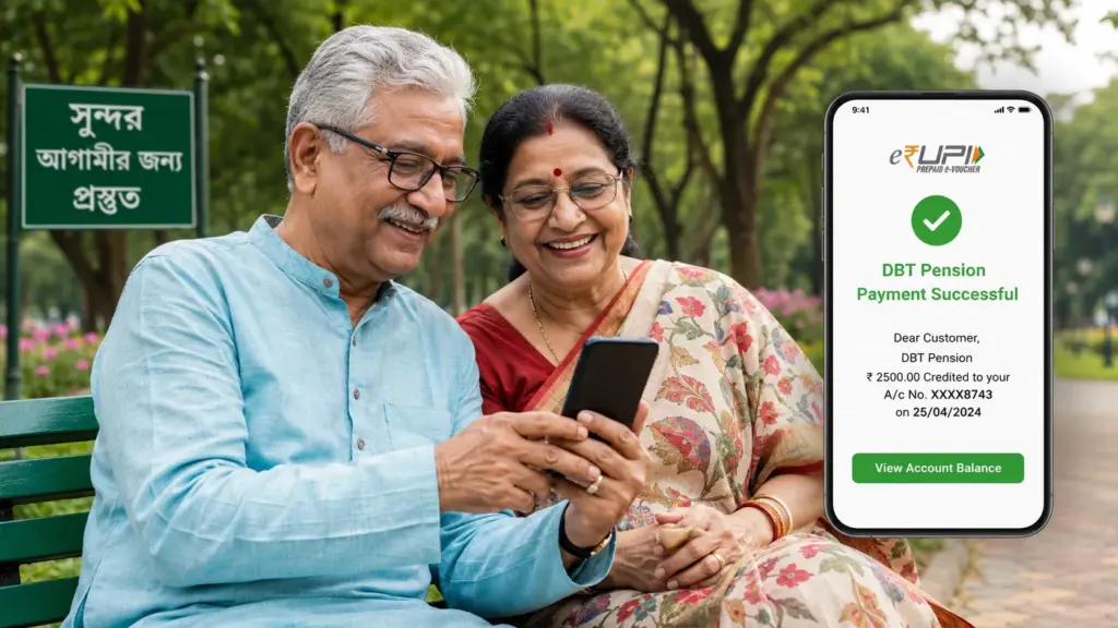 Senior citizens receiving pension payment through direct bank transfer