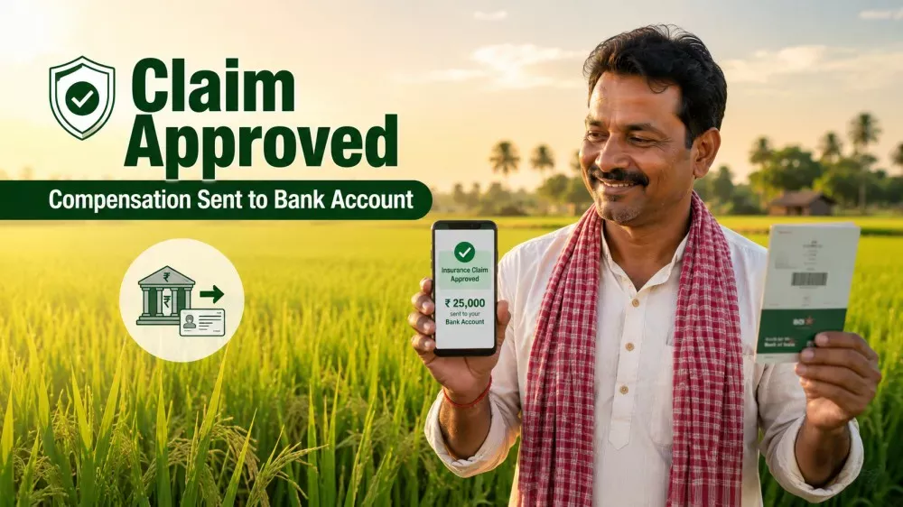 Farmer receiving PM Fasal Bima insurance claim payment in bank account
