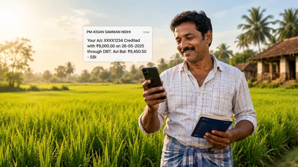 Farmer checking PM Kisan DBT payment in West Bengal