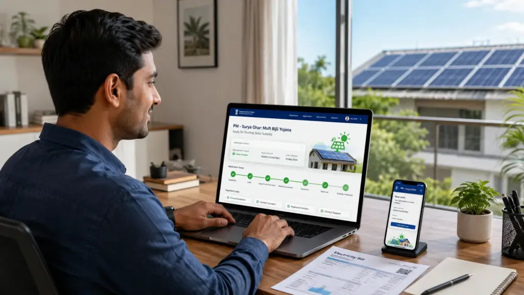 Applying online for rooftop solar subsidy through PM Surya Ghar portal