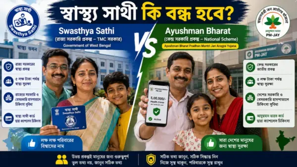 West Bengal family comparing Swasthya Sathi and Ayushman Bharat health schemes