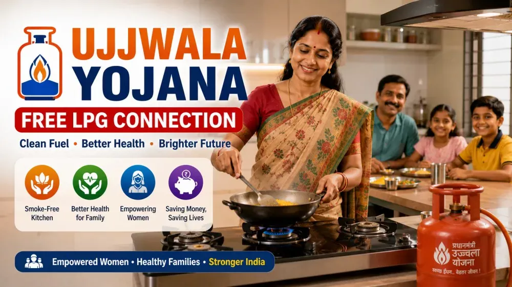 Woman using LPG connection under Ujjwala Yojana