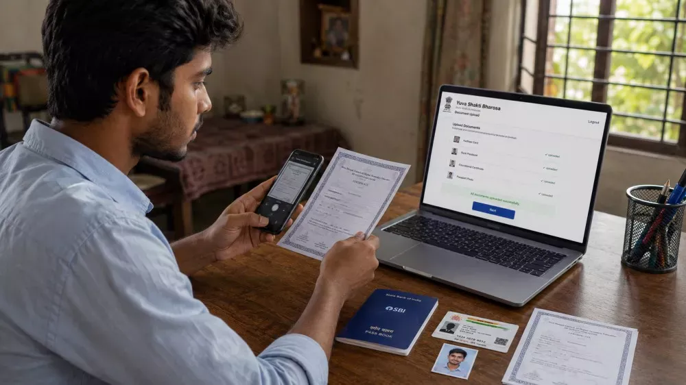 Uploading documents for Yuva Shakti Bharosa Card online application