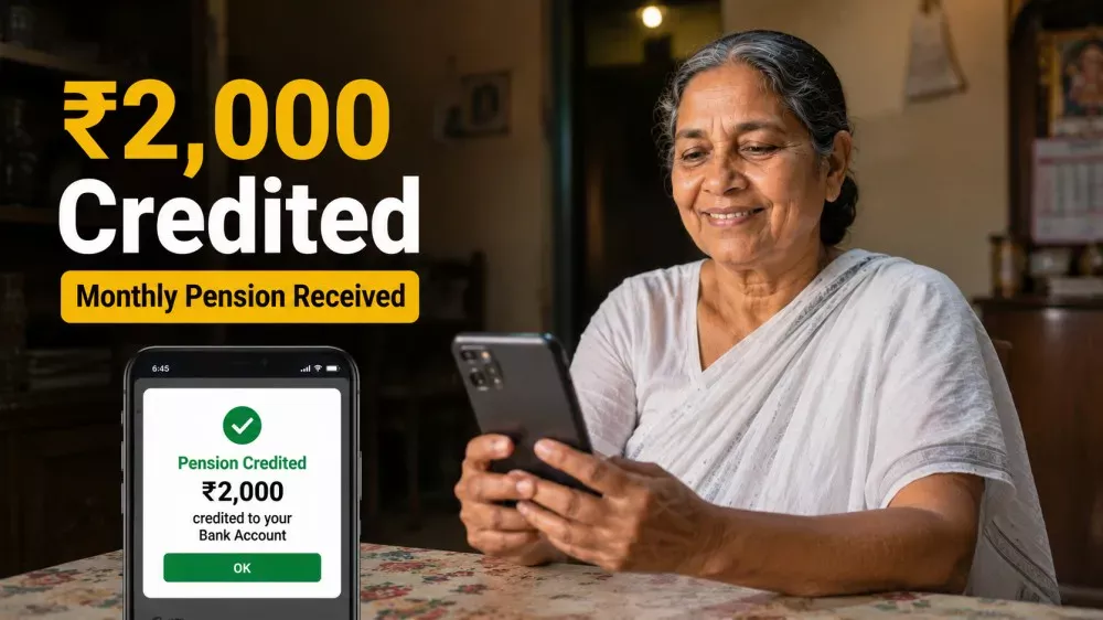 Widow receiving monthly pension payment in her bank account in West Bengal